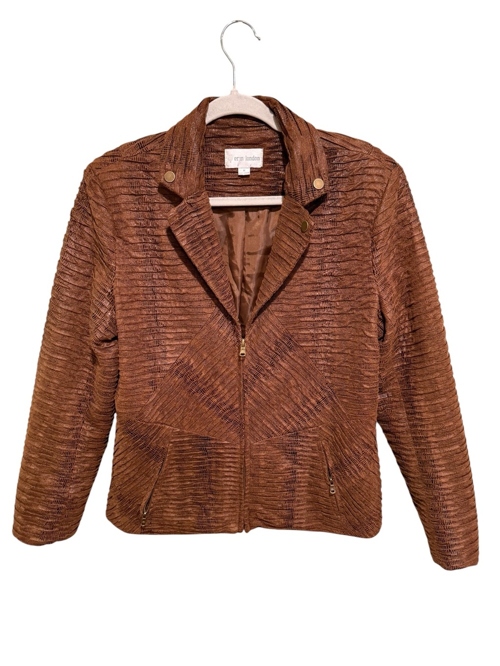 VINTAGE Erin London Brown Textured Faux Leather Zip Jacket - Size Medium